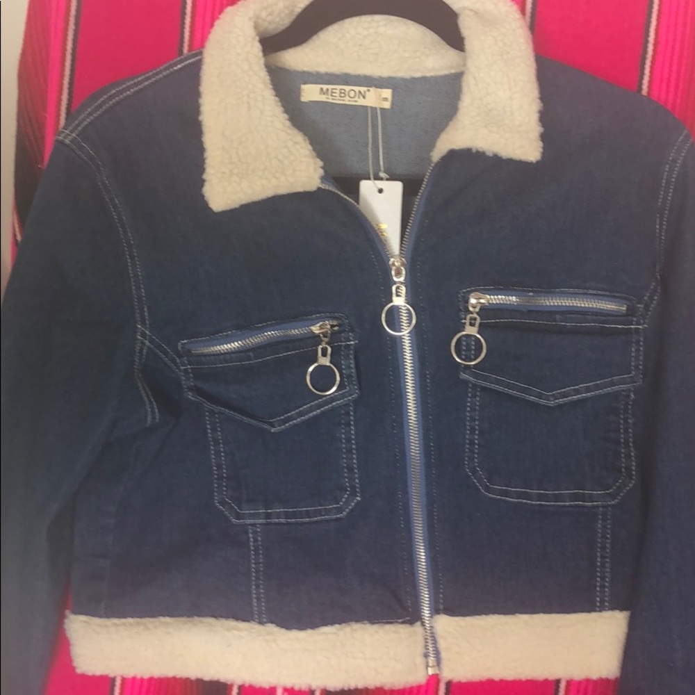 MEBON by Machine Jeans crop jean jacket with fur